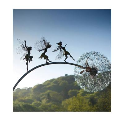 China New Arrival Modern Garden Statue Metal Crafts Outdoor Fairy Garden Decoration Dancing With Dandelion for sale