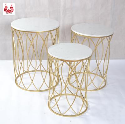 China Modern Luxury Yinfa Set of Round Accent Marble Metal 3 Wire Coffee Table Gold Side Table Top Living Room Furniture Set for sale