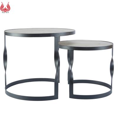 China Yinfa Modern Modern Living Room Furniture Round Nesting Metal Accent Side Table Set With Wood Top Coffee Table for sale