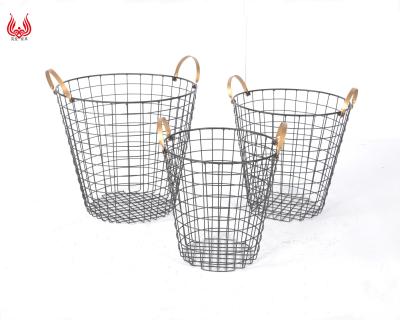 China Sustainable Custom Multifunctional Round Metal Wire Storage Basket With Handles For Home Kitchen for sale