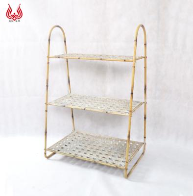 China Home Organizer Stocked Storage Holder 3 Tier Ladder Shape Metal Flower Plant Stand Shelf Storage Display Holder Kitchen Rack for sale