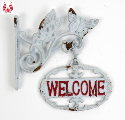 China Rustic Heavy Duty Butterfly Wall Hanging Decorative Cast Iron Europe Yinfa Cast Iron Front Door Plague Welcome Sign for sale