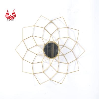 China Modern Exquisite Handmade Geometric Shape Home Mirror Wall Decorative Mirrors Round Metal Wall for Home Decor for sale