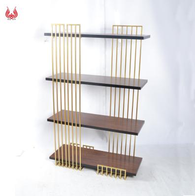 China Multifunctional Organizer Shelving Storage Display Rack Yinfa 4 Tier Gold Metal Folding Foldable Wooden Bookshelf Bookcase for sale