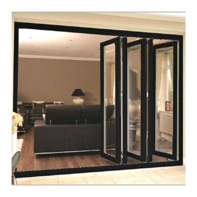 China Modern Aluminum Double Folding Door Tempered Glass Folding Door System for sale