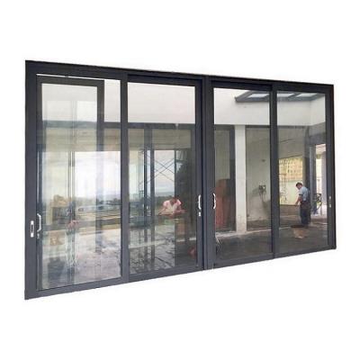 China Modern Aluminum Wooden Door Two Rails Sliding Door Four Fans Sliding Glass Door for sale