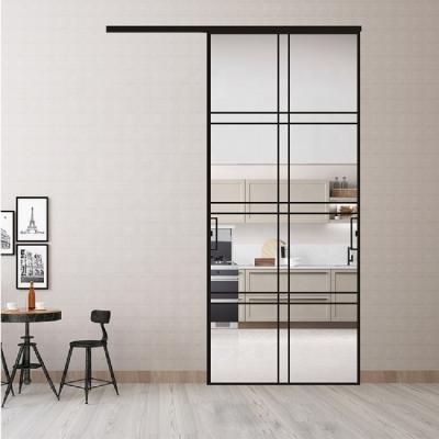 China Modern Glass Barn Door With Glass Wood Frame Sliding Mirrored Barn Door for sale