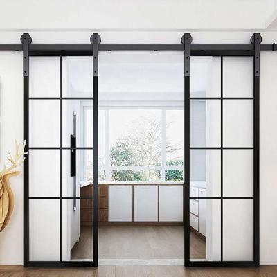 China New Modern Designs Customized Black Frame Glasses Sliding Aluminum Barn Doors Wholesalers for sale