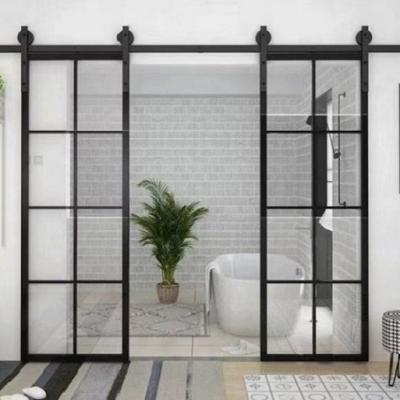 China Modern Slim Aluminum Frame Tempered Glass Aluminum Barn Frame Design Grill Door Iron Sliding Door for sale