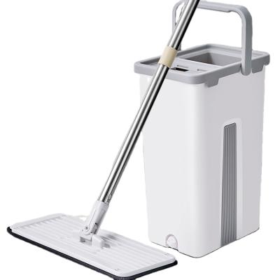 China Sustainable Squeeze Flat Cleaning Mop With Removable Magic Water Bucket Polish Stainless Steel Handle Wash Mop for sale