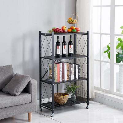 China Modern Metal 3 Layer Storage Shelves Movable Folding Folding Kitchen Organizer Rack for sale