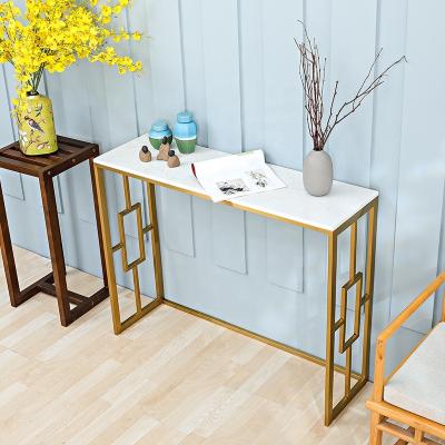 China Stable Luxury Gold Hairline Coating Customized Stainless Steel Metal Console Table Long Narrow Table for sale