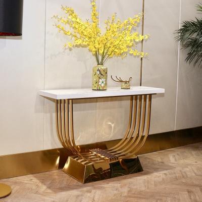 China Stable Custom Luxury Golden Mirrored Half Round Entryway Table For Hotel for sale