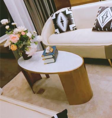 China Marble Oval Gold Table Stable Customized Modern Living Room Coffee Table With Stainless Steel Frame for sale