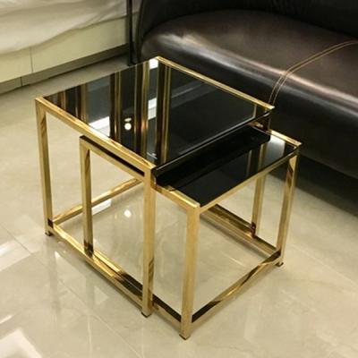 China Stable Gold Metal End Table Sets Hotel Furniture Table Side Coffee Tables for sale