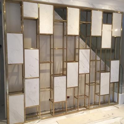 China Transitional Stainless Steel Indoor Decorative Room Dividers Divide Gold Color Custom Laser Cut Screen for sale