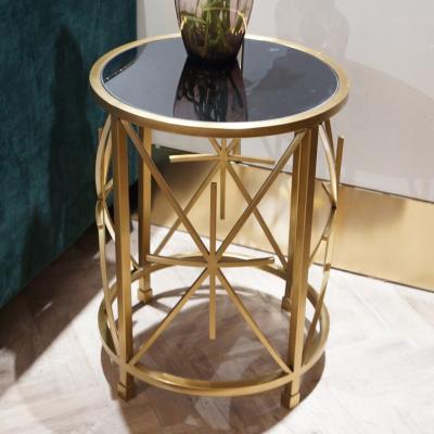 China Stable Square Coffee Table Gold Color Mirrored Glass Top Tea Table for sale