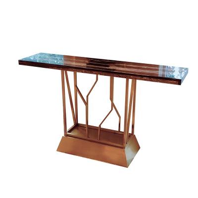 China Stable Custom Mounted Gold Stainless Steel Console Tables Narrow Side Table For Hotel for sale