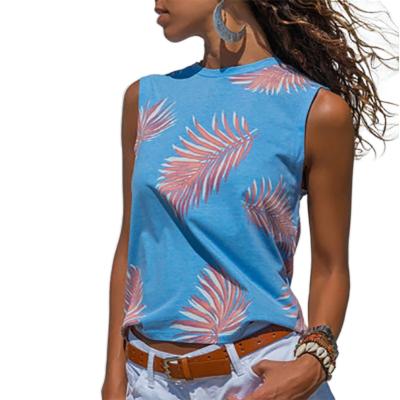 China Anti-pilling Big Printed Women's Base Top Round Neck Casual Vest Women's Sleeveless T-Shirt for sale