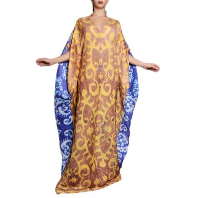 China Polyester Customize Big Logo and V-Neck Pattern Temperament Printed Long Dress Irregular Women's Muslim Dress for sale