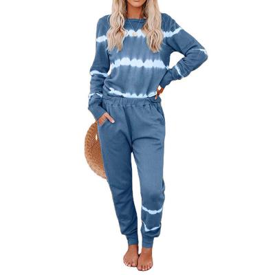 China New QUICK DRY Digital Printing Crew Neck Long Sleeves Womens Striped Pants Set Leisure Home Pajamas For Women for sale