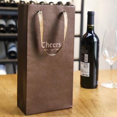 China Recyclable Recycled Portable Kraft Paper Red Wine Gift Paper Bags For Packaging for sale