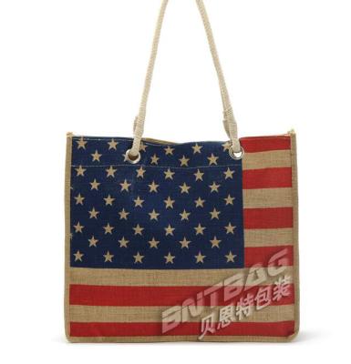 China American Flag Large JUTE Bag Shoulder Bag Non-Toxic Tote Bag for sale