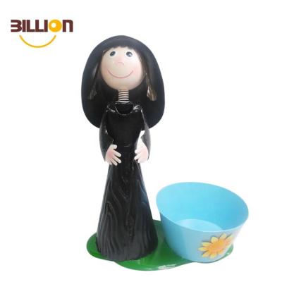 China Cartoon Statue Modern Handmade Metal Girl Outdoor Flower Pots for sale