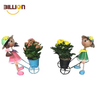 China Lovely Cartoon Metal Girls Metal Trolley Matching Planter for Outdoor Indoor Garden Decoration for sale