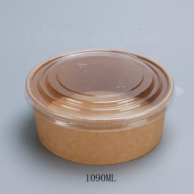 China 1090ML Biodegradable Custom Design Disposable Food Container Paper Bowl Disposable Brown Soup Brown Soup Bowl With Lid for sale