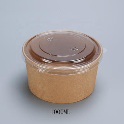 China 1000ML Biodegradable Disposable Salad Container Food Wrapping Paper Soup Bowl Ice Cream Brown Paper Cup With Plastic Lid for sale