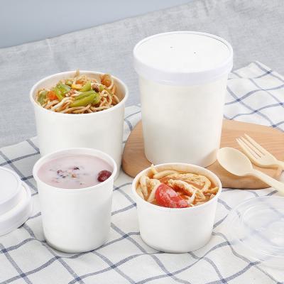 China Wholesale Biodegradable Disposable Food Use Kraft Container Hot Cup White Soup Bowl With Lid for sale