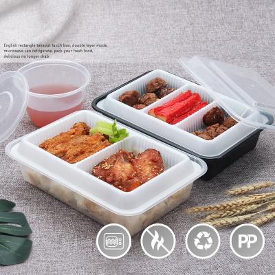 China Microwavable Lunch Plastic Packing Biodegradable Disposable Take Away Food Container Double Square Lunch Box For Sale for sale