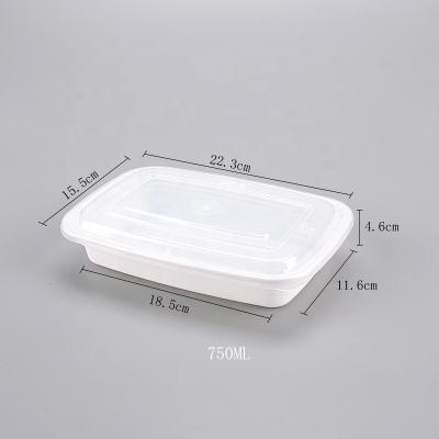 China 750ml Disposable White Microwavable Milk Bento Box Boxes Disposable Food Plastic Food Container For Sale for sale