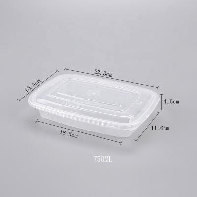 China Disposable Disposable Plastic Take Away Bento Box 750ml Plastic Lunch Box Disposable Plastic Place Containers For Good for sale