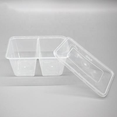 China 1000ml Disposable Microwavable Take Out 2 Compartment Plastic Lunch Box Containers For Food Packaging for sale