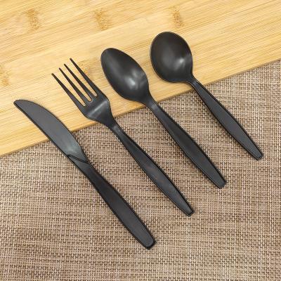 China Disposable High Quality Biodegradable Disposable Cornstarch Fork Spoon Black Knife Set On Sale for sale