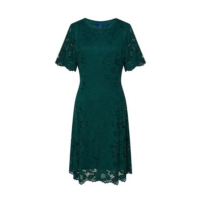 China Lady Temperament Lace Round Neck Breathable OEM ODM Dark Green Evening Dress for sale