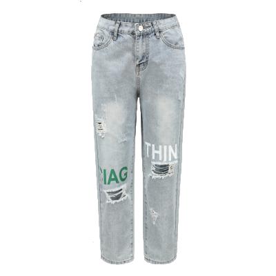 China Breathable OEM ODM Custom Printing Distressed Womens Jeans Pants for sale