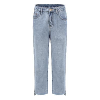 China Breathable OEM ODM Split Bottoms Straight Style Womens Jeans Pants for sale