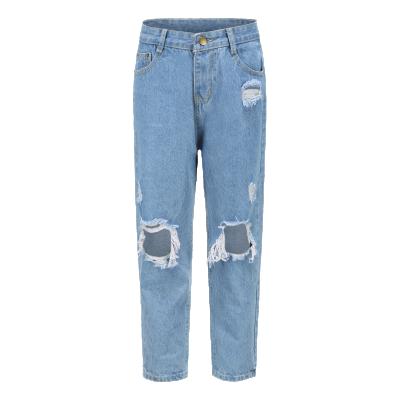 China OEM ODM Breathable Broken Distressed Holes Womens Jeans Casual Pants for sale