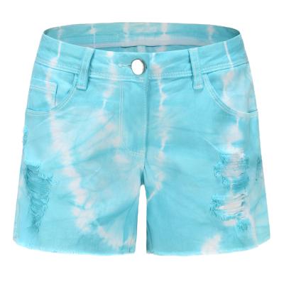 China OEM ODM Breathable Fashion Blue Tie Dye Hot Pants Womens Denim Shorts for sale