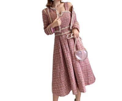 China Breathable Plaid Tweed Jacket Dress Women Two Piece OEM ODM Set for sale