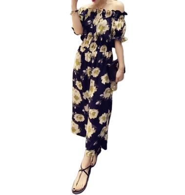 China OEM ODM Breathable Slash Neck Floral Printed Ladies Loose Overalls for sale