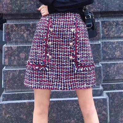 China Breathable OEM ODM Checked Tweed Plaid Skirt Office Lady Skirt for sale