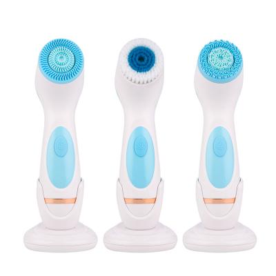 China DEEP CLEANSING 3 in 1 Rotating Brush Silicone Electric Facial Cleansing Face Sweep Skin Exfoliation Deep Cleansing Waterproof Facial Massager for sale