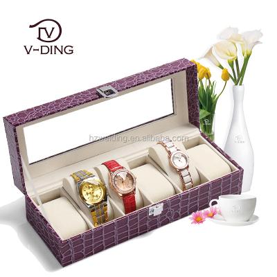 China Eco-friendly vding of Crocodile Pattern Buckle Premium Quality Metal Skylights New Products 6 China Supplier Leather Watch Storage Box for sale