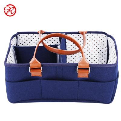 China 2019 Eco-Friendly Felt Diaper Caddy Organizer Diaper Bag Polka Dot Lining Felt Maternity Bags for sale