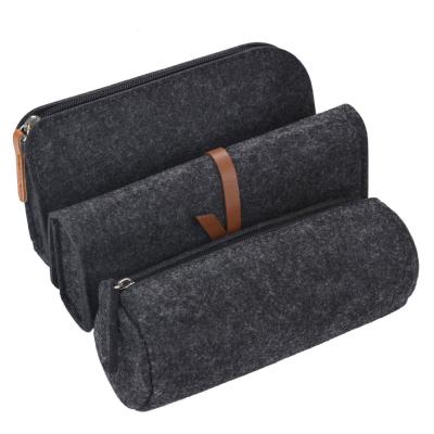 China Light Weight 3 Set Dark Gray Pencil Case Pencil Holder Stationery Pouch Filter Frame Cosmetic Bags Felt Pen for sale