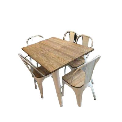 China Adjustable (other) Imported Cheap Vintage Rectangular Wooden Top Metal Restaurant Furniture Dining Tables For Sale for sale